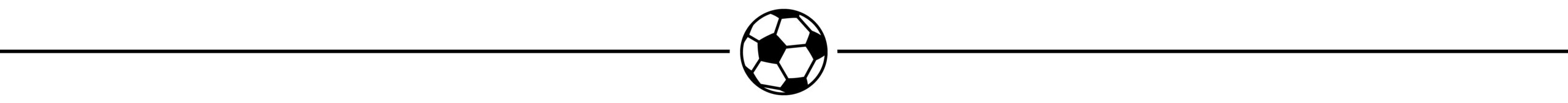 Decorative horizontal divider with a soccer ball in the center and thin lines extending to both sides.